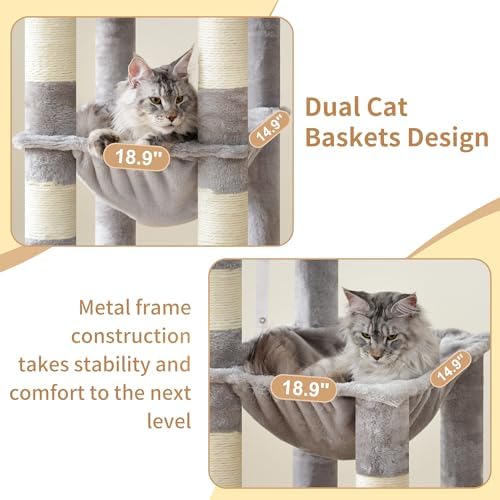 Heybly Cat Tree, 71-Inch Tall Cat Tower for Large Maine Coon Cats HCT037W - Image 5