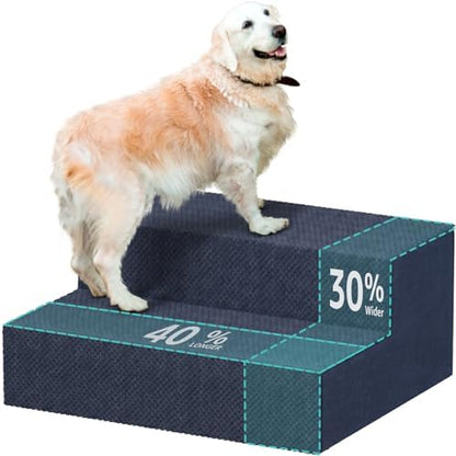 YENING Large Dog Stairs for High Beds - Extra Wide Pet Steps for Large Dogs to Get on Tall Bed 3 Deep Step Cat Ramp for Couch 2 Steps Navy Blue by YENING