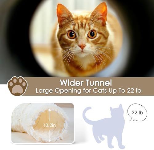 Peekaboo Cat Cave with Washable Mat, Collapsible Cat Play Tunnel for Kittens & Small Pets, Plush Cat Donut Bed Tunnel, Beige - Image 6