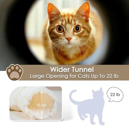 Peekaboo Cat Cave with Washable Mat, Collapsible Cat Play Tunnel for Kittens & Small Pets, Plush Cat Donut Bed Tunnel, Beige - Image 6