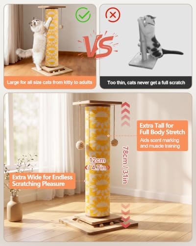 Odoland 31" Tall Large Cat Scratching Post with Replaceable Scratcher Pad - Image 4