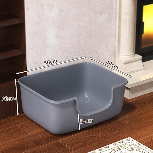 Large Cat Litter Box with High Sides, Open Kitty Litter Boxes Anti-Splashing for Indoor Cat Low Entry Cat Litter Pan for Small and Elderly Cats, Tool-Free Assembly(19.7” * 15.76” * 8.67” Grey) - Image 3