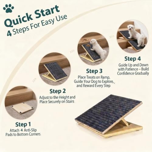 2 Pack Adjustable Dog Ramp for Stairs for Small Dogs, Senior Dogs, Short-Legged Breeds, Non-Slip Solid Wood Foldable Ramp for Indoor/Outdoor Steps, Joint-Friendly Stair Wedges for Corgis & Dachshunds - Image 6