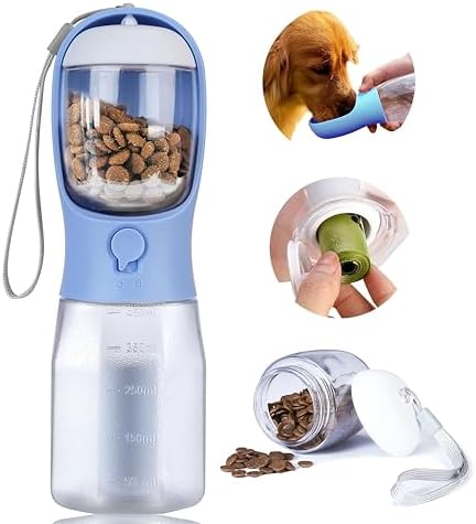 Dog Water Bottle with Food Container, Portable Pet Dog Water Dispenser for Outdoor Walking,Hiking,Travel,Puppy Essentials,Puppy Supplies,Replaceable Waste Bags by AVELORA