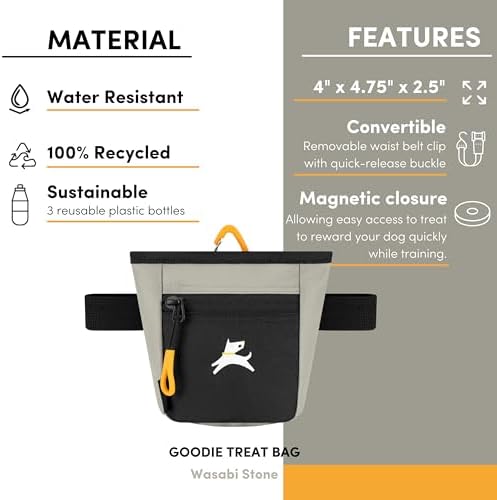 OllyDog, Goodie Treat Bag, Dog Treat Training Pouch | Magnetic Closure | 3 Ways to Wear | Hands-Free Waist Belt | Water-Resistant Recycled Vegan Fabric (Wasabi Stone) - Image 6