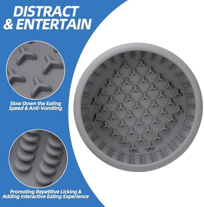 Dog Lick Bowl,Silicone Slow Feeder Bowls for Dogs ，Anxiety Relief Lick Mat for Dogs, Interactive and Enrichment Toys (Grey, Large) - Image 4