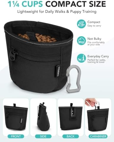 1¼-Cup Magnetic Closures Dog Training Treat Pouch with Clip (Black) - Image 2