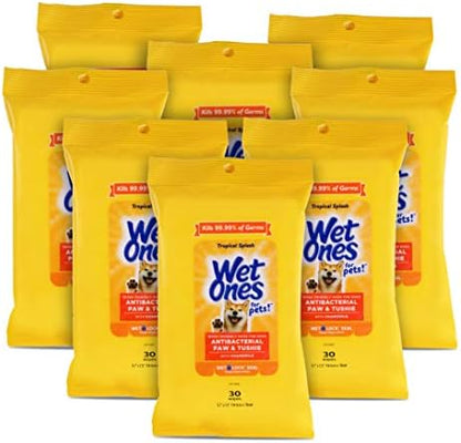Wet Ones for Pets Paw and Tushie Dog Wipes, Tropical Splash, 30 Ct, 8-Pack by WetOnes