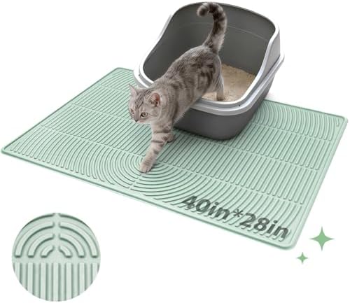 Pawtasy Cat Litter Mat,40" x 28" Extra Large Silicone Waterproof Litter Trapping Mat for Scatter Control Soft on Kitty Paws Non-Slip Easy to Clean by Pawtasy