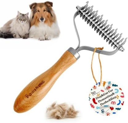 Undercoat Rake for Dogs - Professional Pet Shedding Dematting Comb with Wood Handle, Stainless Steel Blades for Pet Cats Dogs Matted Hair Tangles Removing by PAWSHOLIC