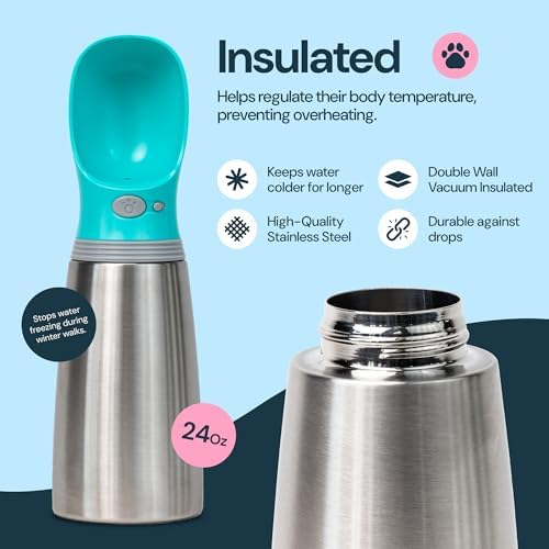 MalsiPree Insulated Dog Water Bottle - 24 oz Blue, Stainless Steel - Image 2