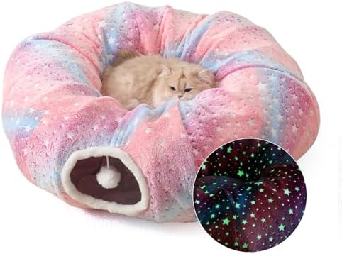 Under Christmas Tree Large Cat Tunnels Bed Tube for Indoor Cats Glows in The Dark Cat Tunnel with Cushion and Plush Ball Toy Longer Playground Toys for Dog Puppy Kitten Rabbit Pet Rainbow by Unknown