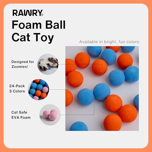 Rawry Foam Ball Cat Toy for Indoor Cats & Kittens, 24 Pack, Three Colors - Image 2