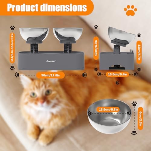 Elevated Raised Cat Bowls with 2 Stainless Steel Bowls, Adjustable 6.1–7.3in Height and 30°Angle Tilted Raised Cat Bowl for Indoor Cats Dogs Kitty Elevated Cats Puppy Food Water Dishs (Gray) - Image 5