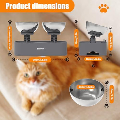 Elevated Raised Cat Bowls with 2 Stainless Steel Bowls, Adjustable 6.1–7.3in Height and 30°Angle Tilted Raised Cat Bowl for Indoor Cats Dogs Kitty Elevated Cats Puppy Food Water Dishs (Gray) - Image 5
