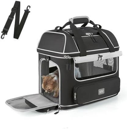 Expandable Cat Dog Carrier: NOBLE DUCK Soft-Sided Pet Carrier Airline Approved Large Small Medium Collapsible Portable Travel Up to 25 Lbs Black by NOBLE+DUCK