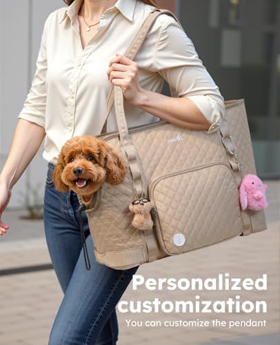 Pecute Dog Purse Carrier, Dog Carrier with Pockets for Small Dogs,XL,Khaki - Image 4