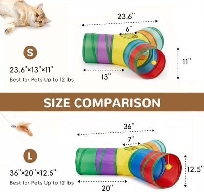 Tempcore Cat Tunnel, 3-Way Collapsible Toy, Large Size Rainbow - Image 2