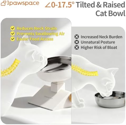 Elevated Cat Bowl,Adjustable Raised Stainless Steel Feeder with Stand,White - Image 3