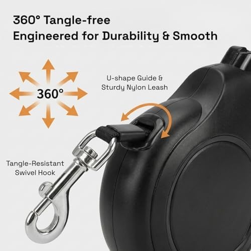 16ft Retractable Dog Leash for Medium Dogs up to 66 lbs, Black - Image 3