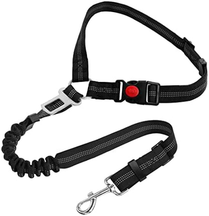 YAOHDAO Dog Seat Belt Harness for Car, Restraint Adjustable with Elastic Bungee Buffer Headrest for Vehicle, 360° Swivel Carabiner Nylon Pet Safety Seat Belts Heavy Duty Car Harness for Dogs (Black) by YAODHAOD