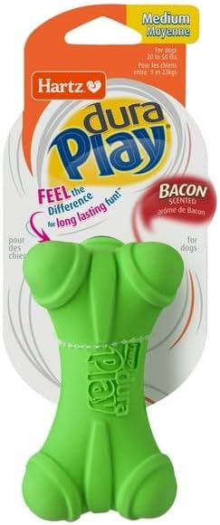 Dura Play Soft Dog Bone Toy for Gentle Chewers, Latex, Green Colors, Exterior is Made of Firm, Natural Latex for Durability, Medium