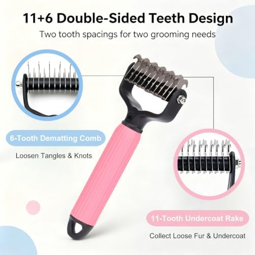 2 Pack Dog & Cat Brush for Shedding, 2-in-1 Undercoat Rake & Dematting Comb - Image 3