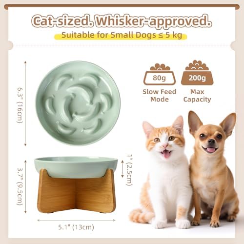 Elevated Slow Feeder Cat Bowl - Melamine Cat Food Plate with Anti-Slip Bamboo Stand - Whisker Friendly Feeding Bowl - Raised Maze Dish for Slow Eating - Mint Green - Image 2