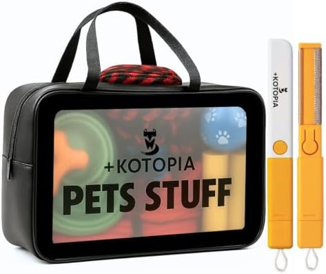 Dog Grooming Tote Bag – Travel Supply Organizer for Dogs – Pet Accessories Storage with Hair Remover Brush – Compact Grooming Bag for Home & Trips – Black/Yellow by KOTOPIA