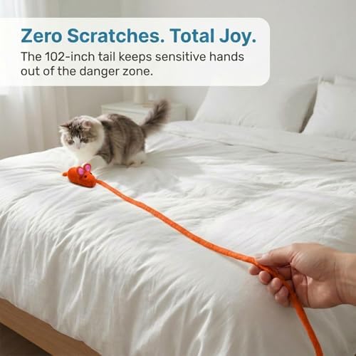 Glaciart One Felt Mouse Cat Toy – Soft Fuzzy Enrichment 100% Natural Wool - Interactive Catnip Play Cat Toy Set - Safe for Pets, Non-AZO Colored Dyes - 100” Long - Image 5