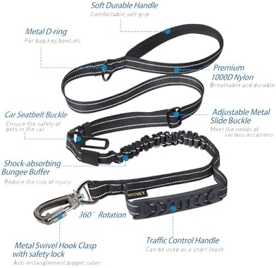 Hotsky Tactical Bungee No Pull Strong Dog Leash,Reflective Black,4-6FT - Image 2