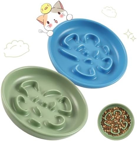 Cat Slow Feeder Bowl Set,2 Pcs Pastel Series Cat Plate for Dry and Wet Food by Unknown