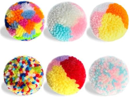 Assorted Color cat Toys for Indoor Cats, Woolen Yarn Puffs Pom Balls Interactive Kitten Chasing Toys Cat Chase Balls (6PCS) - Image 3