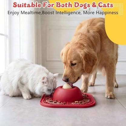 Slow Feeder Dog Bowls & Lick Mat for Liquid and Thick Treat, Anti-Slip Dog Lick Bowl with Interactive Rolling Ball, 5/6 Cup Pup Licking Toy for Large Medium Small Dogs and Cats Red - Image 4