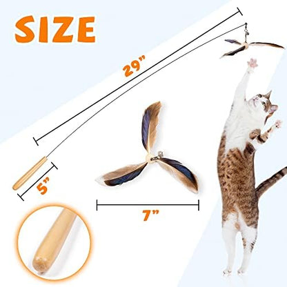 JXFUKAL Cat Wand Toys, Interactive Cat Toys with 3 Feather Refills, 29'' Flexible Steel Wire, Sturdy Wood Handle & Bell for Kitty Kitten, Cat Toys for Indoor Cats Teaser Cat String Toy - Image 4