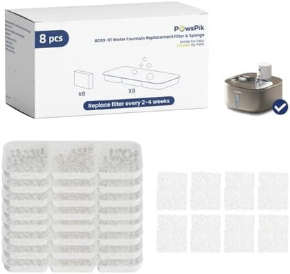 PawsPik BOSS-01 Dog & Cat Water Fountain Replacement Filters, 8 Count by PawsPik