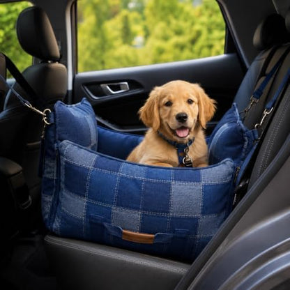 Car Seat for Small Medium Pets with Harness Clip, 4X Safety Feature, Washable, Waterproof Dog Seat for Car, Orthopedic Foam Wrapped with Plush, Canvas Material, Anti-Scratch, Anti Slip - Image 3
