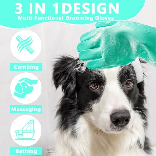 Pet Grooming Gloves—Dog Washing Gloves with High-Density Teeth, Dog Bath Scrubber with Enhanced Five Finger Design, Silicone Gloves for Dogs and Cats Bathing, Massage (Turquoise) - Image 3