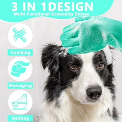 Pet Grooming Gloves—Dog Washing Gloves with High-Density Teeth, Dog Bath Scrubber with Enhanced Five Finger Design, Silicone Gloves for Dogs and Cats Bathing, Massage (Turquoise) - Image 3