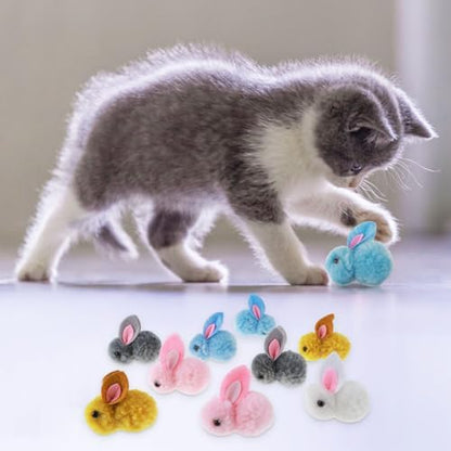 Amaxiu 10Pcs Cat Plush Toy Balls, Cute Bunny Shape Kitten Pompom - Image 2