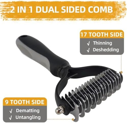 Dog Brush for Shedding,6 PCS in One Pet Slicker Hair Brush Kit Organizer Bag - Dog Cat Grooming Deshedding Undercoat Rake Brush Comb for All Small Large Dogs Cats Grey - Image 4