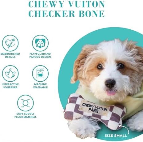 Haute Diggity Dog Chewy Vuiton Bone Plush Dog Toy, Designer Parody Toy - Image 3