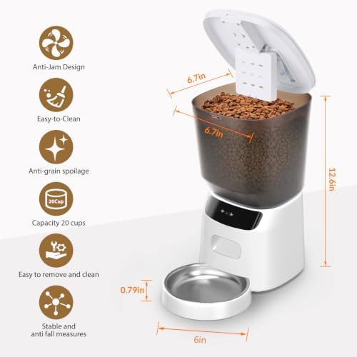 Automatic Cat Feeder WiFi, 5L Pet Feeder with App Control, 10 Meals Daily, 20 Portion Sizes, Timed Automatic Cat Food Dispenser, Stainless Steel Bowl, Dual Power Supply, Dry Food Feeder for Cats - Image 4
