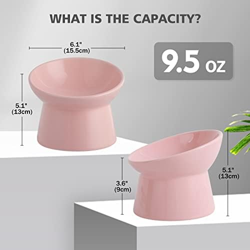 Raised Ceramic Cat Food Bowl - Elevated Base, Tilted, Anti Vomit - Whisker Friendly Shallow Wide Feeding Bowl - Microwave and Dishwasher Safe - Image 2