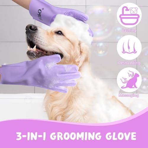 ROPO silicone gloves for pet grooming, multi-functional gloves for pet hair shedding, bathing, and massage (Purple) - Image 2