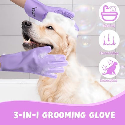 ROPO silicone gloves for pet grooming, multi-functional gloves for pet hair shedding, bathing, and massage (Purple) - Image 2