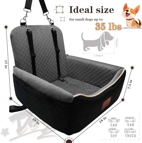 Dog Car Seat Bed 2 in 1 for Small/Medium Dogs up to 35 lbs,Adjustable Safety Leashes,Memory Foam with Soft Fabric Pets Travel Car Bed,Easily Installed in Front and Back seat,Removable and Washable. - Image 3