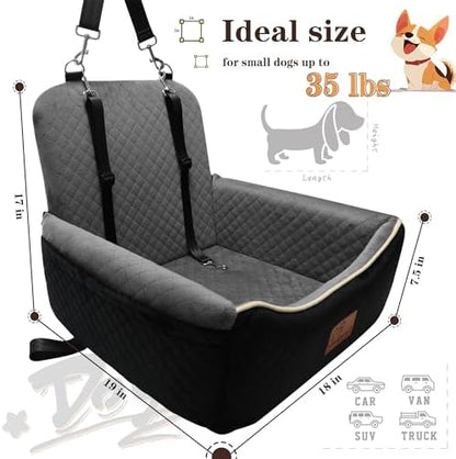 Dog Car Seat Bed 2 in 1 for Small/Medium Dogs up to 35 lbs,Adjustable Safety Leashes,Memory Foam with Soft Fabric Pets Travel Car Bed,Easily Installed in Front and Back seat,Removable and Washable. - Image 3
