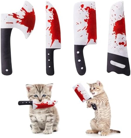Potaroma 4Pcs Cat Toys, Horror Halloween Knife-Shaped Kitten Catnip Crinkly Sound Toys, Indoor Exercise for All Cat Breeds 6.5 Inches by Potaroma