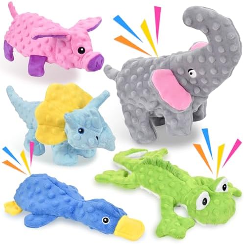 LECHONG No Stuffing Dog Toys for Aggressive Chewers, Squeaky Dog Toys for Large Medium and Small Dogs, Puppy Dog Chew Toys to Keep Them Busy Pack of 5 by LECHONG
